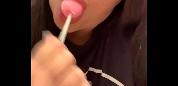  Marcy Diamond giving sloppy blowjob to lollipop with tons of spit